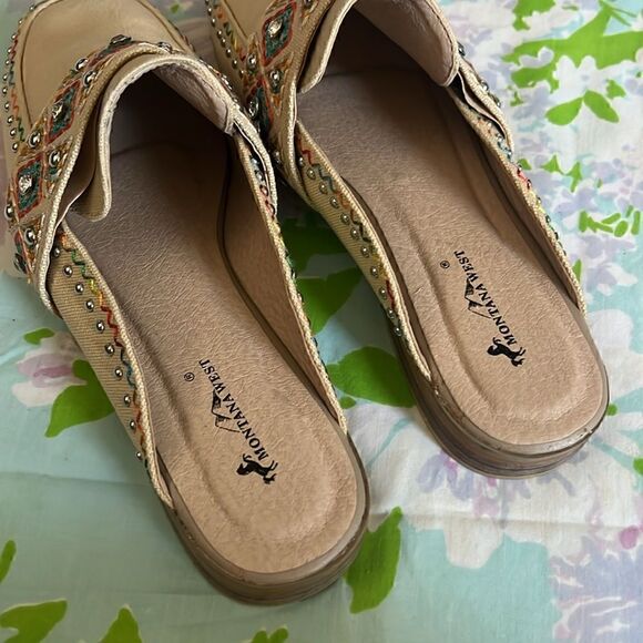 Montana West Mules Slides Canvas Rhinestone Embroidered - Picture 5 of 6